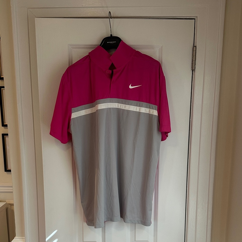 Nike Men’s Hot Pink and Gray Colorblock Polo
